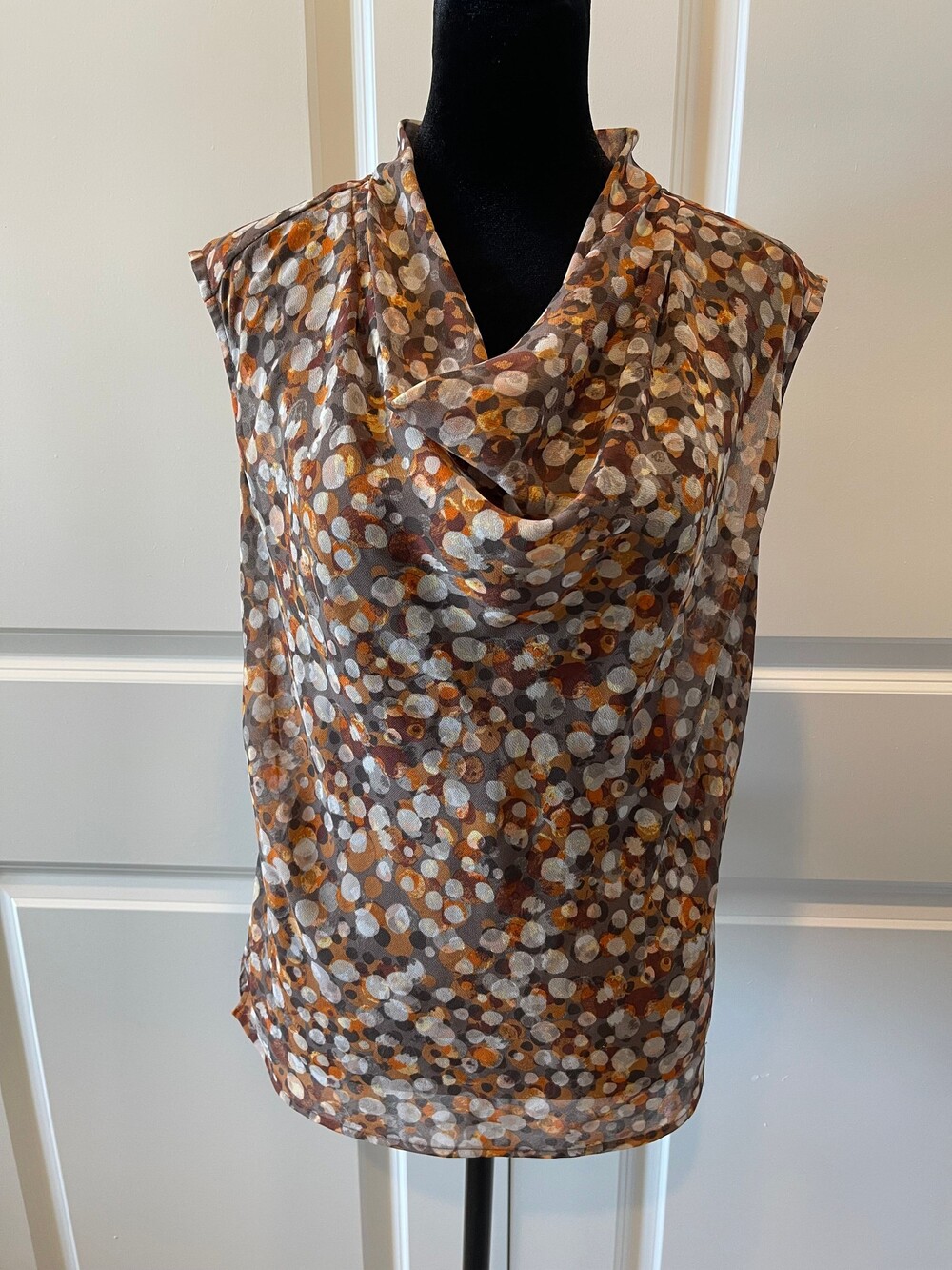 Nic + Zoe Sleeveless Blouse Small Brown Orange Gray White Polyester Spandex Cowl